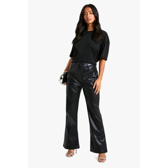 Petite Flare Leg Faux Leather Trouser