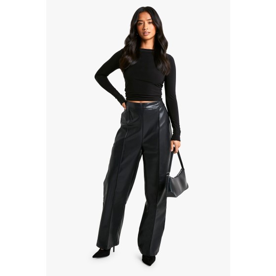 Petite Straight Leg Faux Leather Trouser