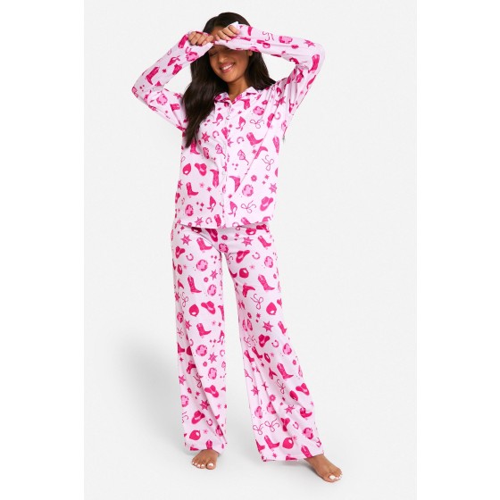 Petite Western Print Long Sleeve Shirt & Trousers Pyjama Set
