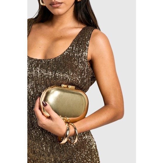 Brushed Gold Metal Oval Clutch Bag