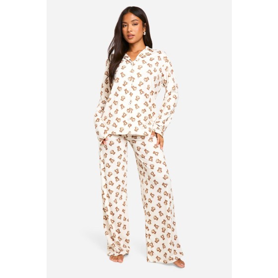 Petite Bear Print Long Sleeve Shirt & Trousers Pyjama Set
