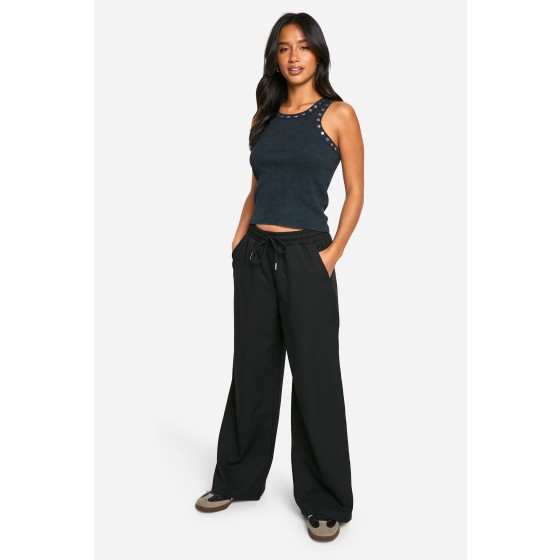 Petite Tailored Drawstring Waistband Wide Leg Trouser