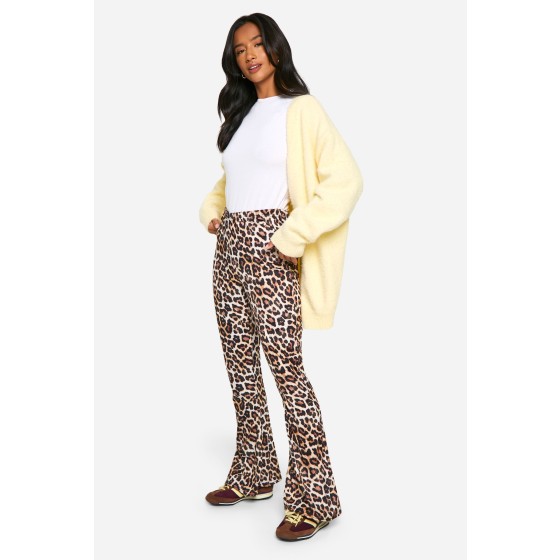 Petite Leopard High Waist Basic Fit & Flare Trouser