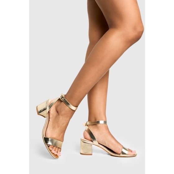 Wide Fit Metallic Low Block Barely There Heels