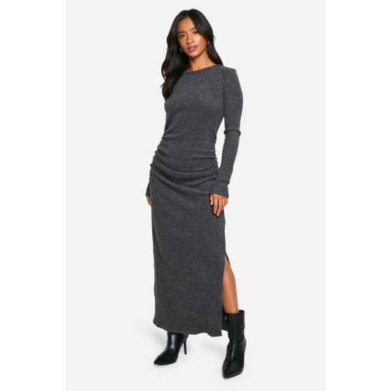 Petite Brushed Rib Long Sleeve Maxi Dress
