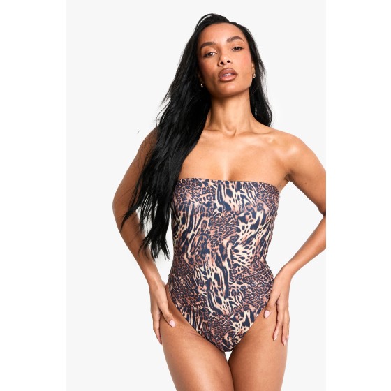 Petite Swimwear Essentials Leopard Bandeau Swimsuit