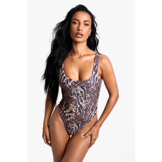Petite Swimwear Essentials Leopard Square Neck Swimsuit