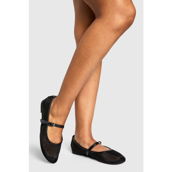 Mesh Strap Detail Ballet Flats
