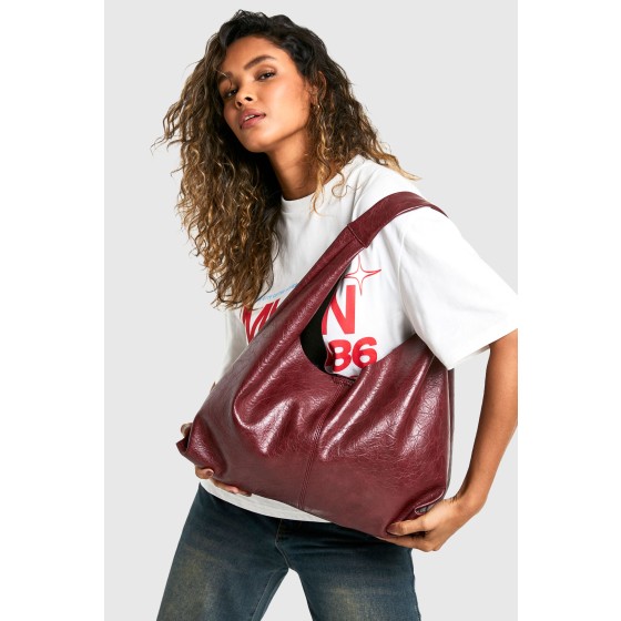 Distressed Leather Slouchy Tote Bag