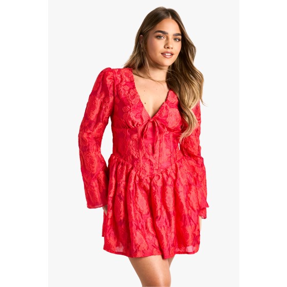 Petite Jacquard Floral Corset Detail Skater Dress
