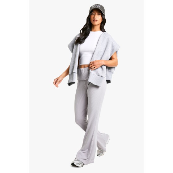 Petite Fold Over Waistband Soft Rib Flare Trouser