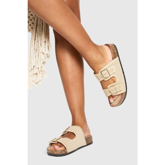 Contrast Stitch Detail Double Buckle Sliders