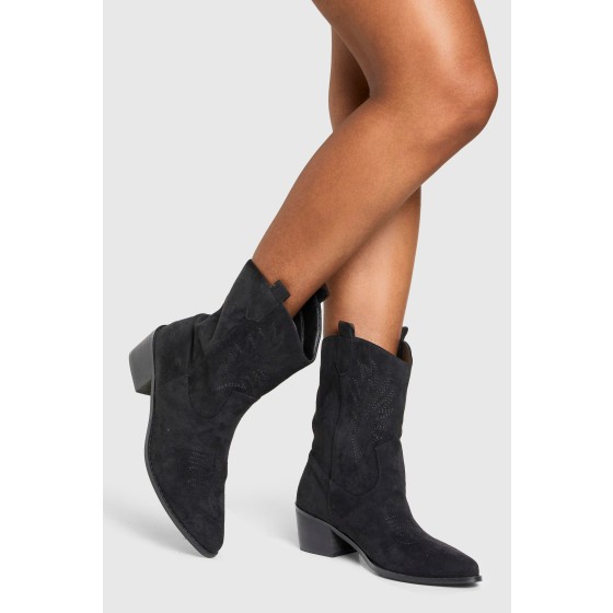 Faux Suede Embroidered Western Cowboy Boots