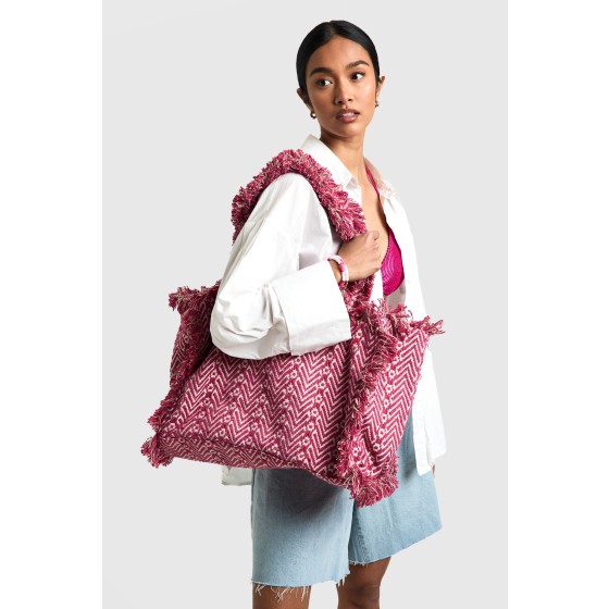 Oversized Frayed Edge Jacquard Beach Bag