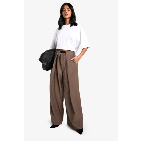Petite Belted Pleat Tailored Trouser