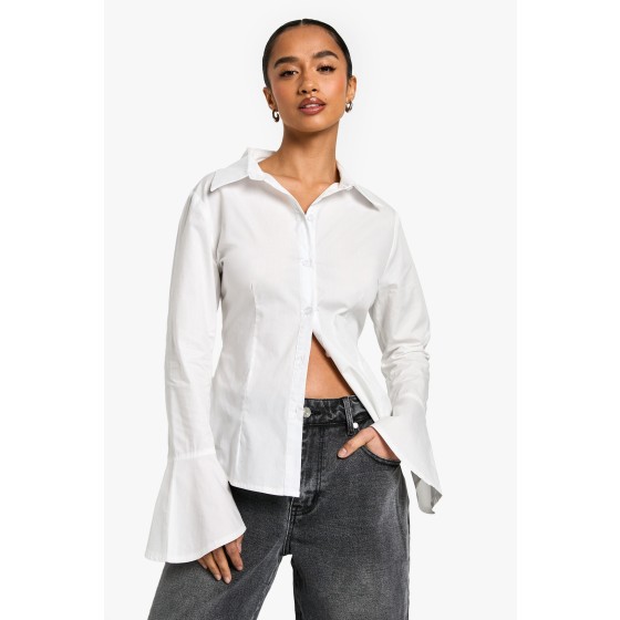 Petite Flared Sleeve Cinched Waist Shirt