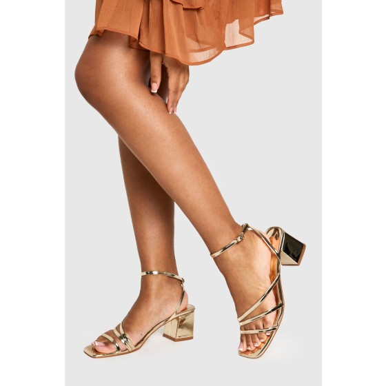 Triple Strap Detail Low Block Heels