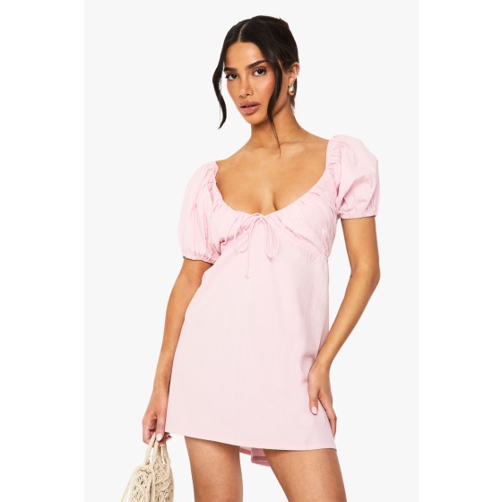 Petite Poplin Puff Sleeve Mini Dress