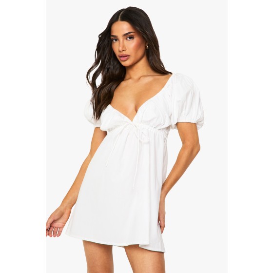 Petite Poplin Puff Sleeve Mini Dress