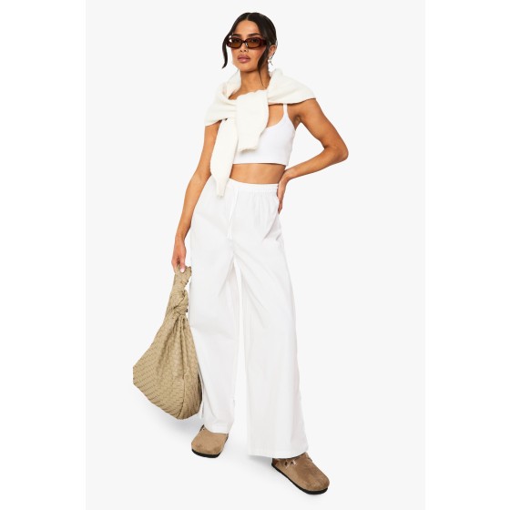 Petite Cotton Poplin Wide Leg Trouser