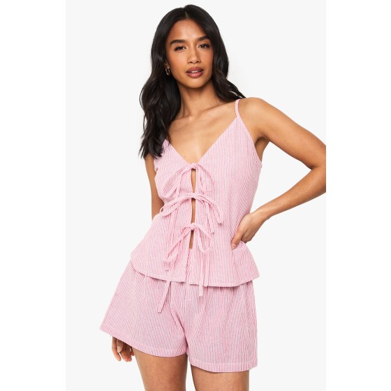 Petite Pinstripe Halter Neck Tie Short Co Ord