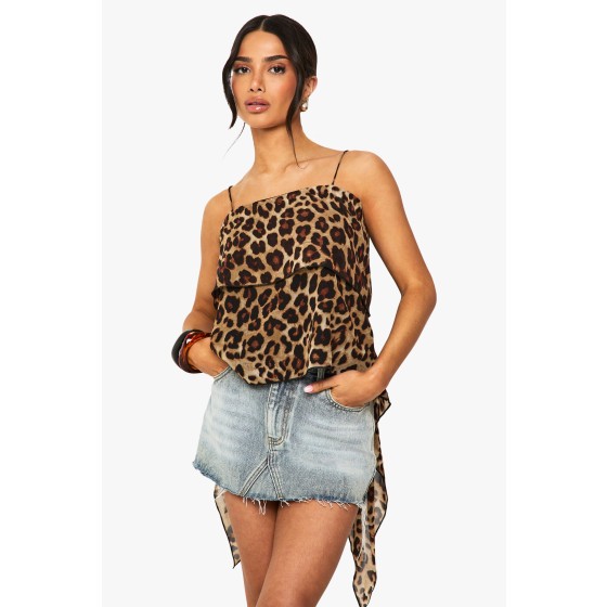 Petite Leopard Print Backless Tie Cami