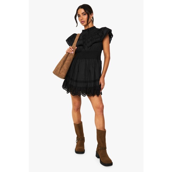 Petite Layered Frill Button Detail Mini Dress