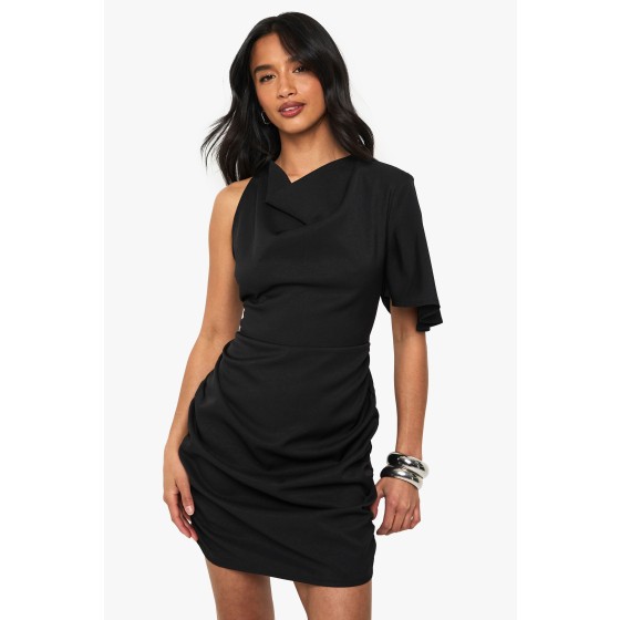 Petite Drape Detail Asymmetric Mini Dress