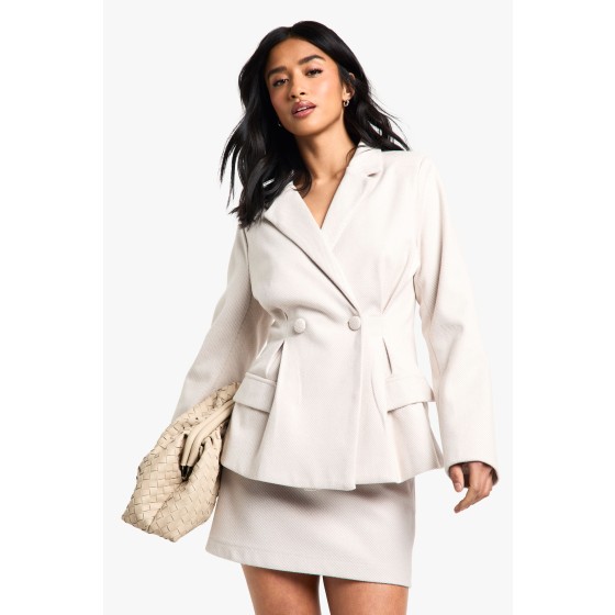 Petite Stripe Cinched Waist Wool Look Blazer