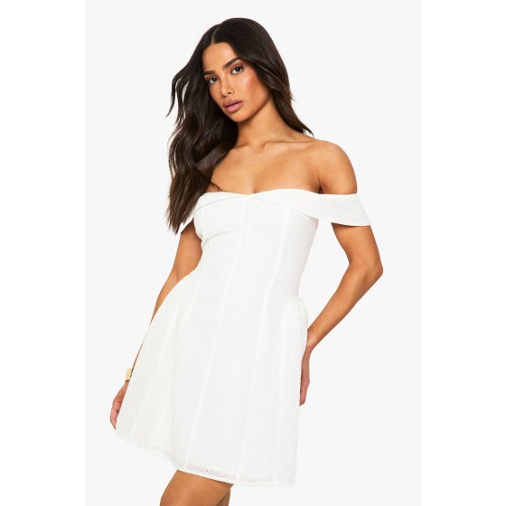 Petite Broderie Structured Skater Dress