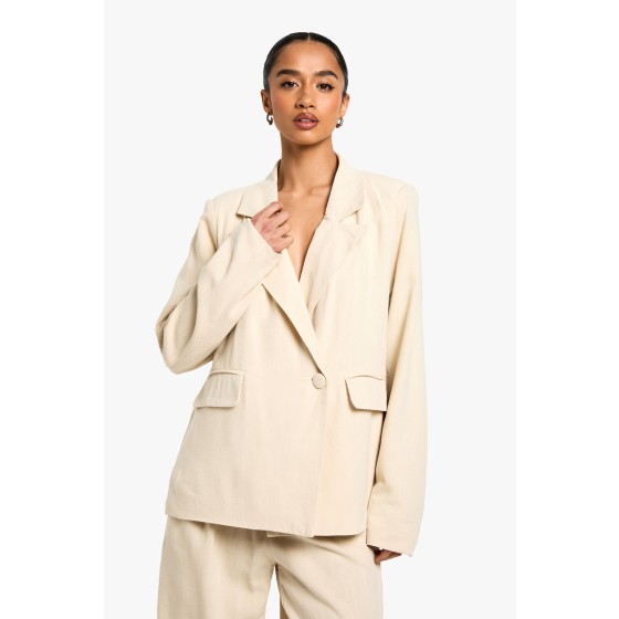 Petite Linen Look Cinched Waist Blazer