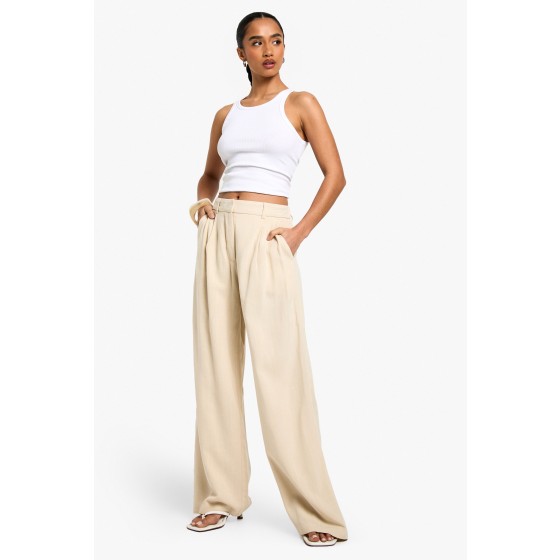 Petite Linen Look Straight Leg Trousers