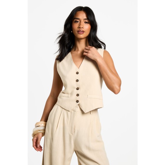 Petite Linen Look Waistcoat