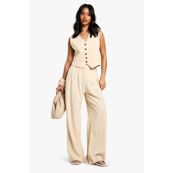 Petite Linen Look Essential Wide Leg Trouser