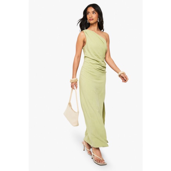 Petite Linen Look Drape Strap Back Maxi Dress
