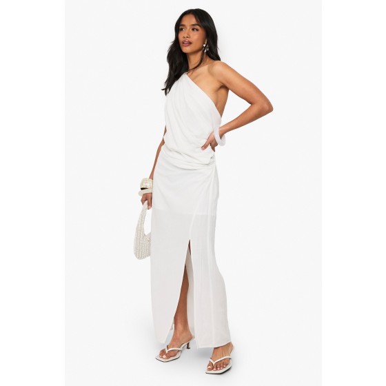 Petite Linen Look Drape Strap Back Maxi Dress