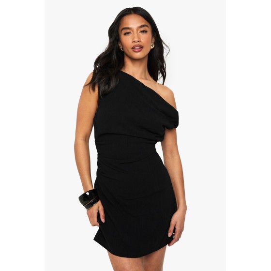 Petite Linen Look Drape Twist Strap Mini Dress