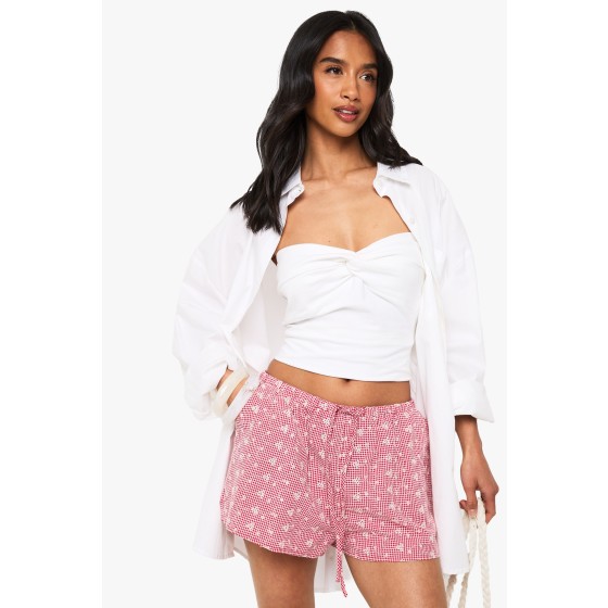 Petite Embroidered Gingham Shorts