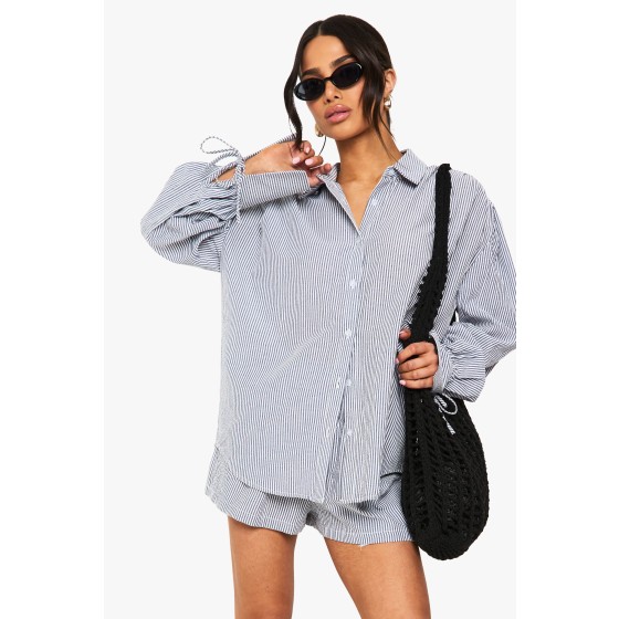 Petite Balloon Sleeve Stripe Shirt And Shorts Set