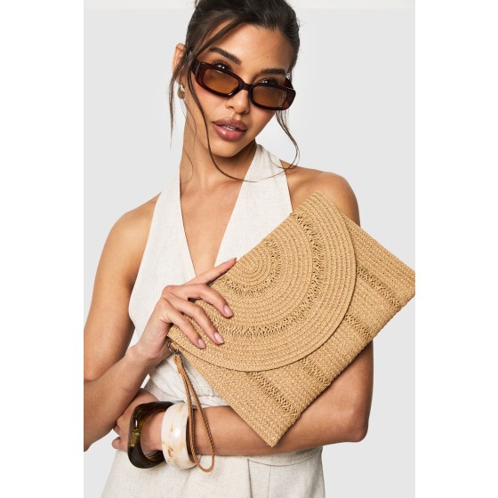 Raffia Fold Over Clutch Bag