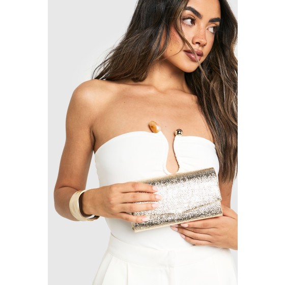 Structured Textured Clutch Bag & Chain