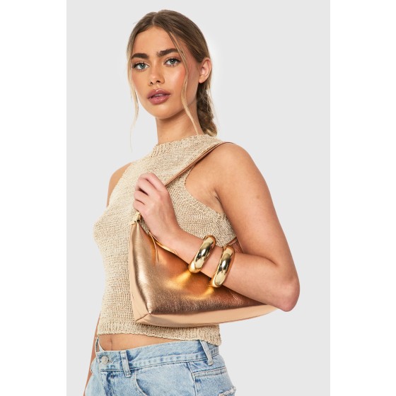 Metallic PU Shoulder Bag With Crossbody Strap
