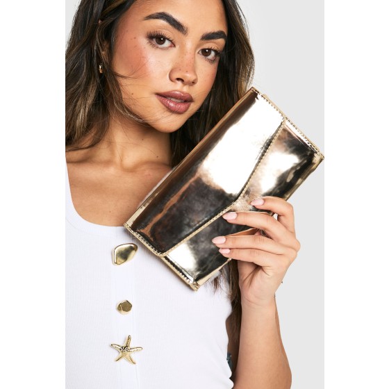 Metallic Fold Over Clutch Bag