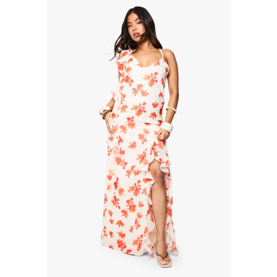 Petite Floral Cowl Neck Backless Maxi Dress