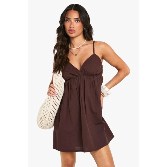Petite Linen Look Cami Swing Mini Dress