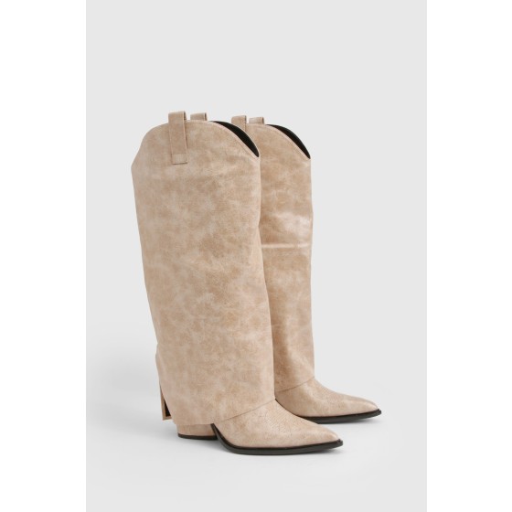 Distressed Western Heeled Cowboy Boots