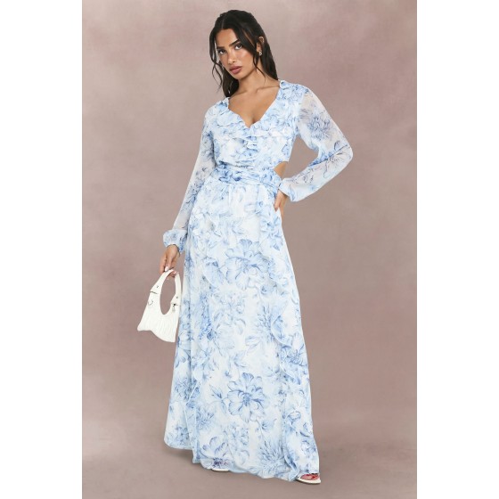 Petite Floral Chiffon Volume Sleeve Maxi dress