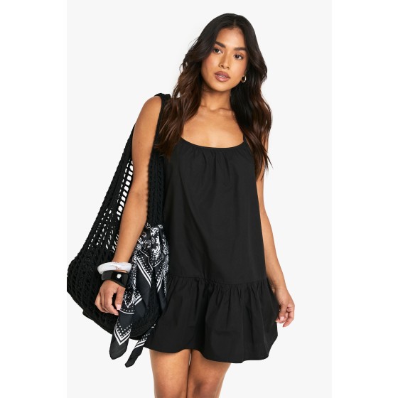 Petite Cotton Poplin Strappy Tiered Swing Mini Dress