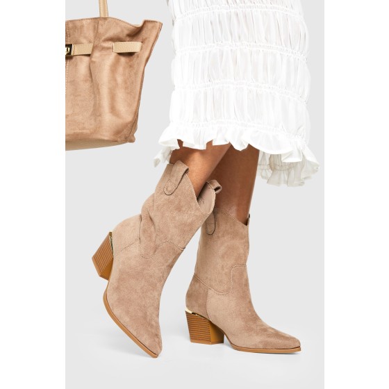 Faux Suede Calf High Western Boots