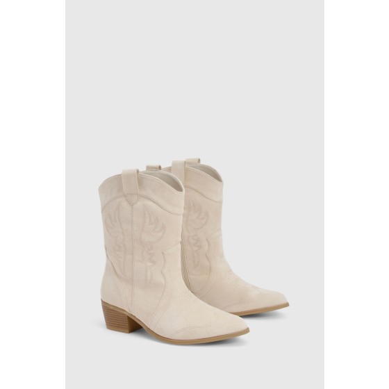 Wide Fit Faux Suede Tab Western Cowboy Boots